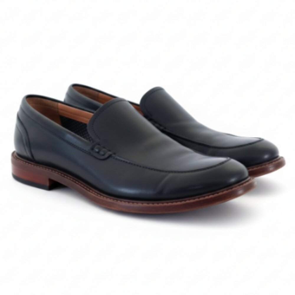 Aston Grey Salkin Men’s Dress Shoes Size 10 Black Leather Slip On EUC